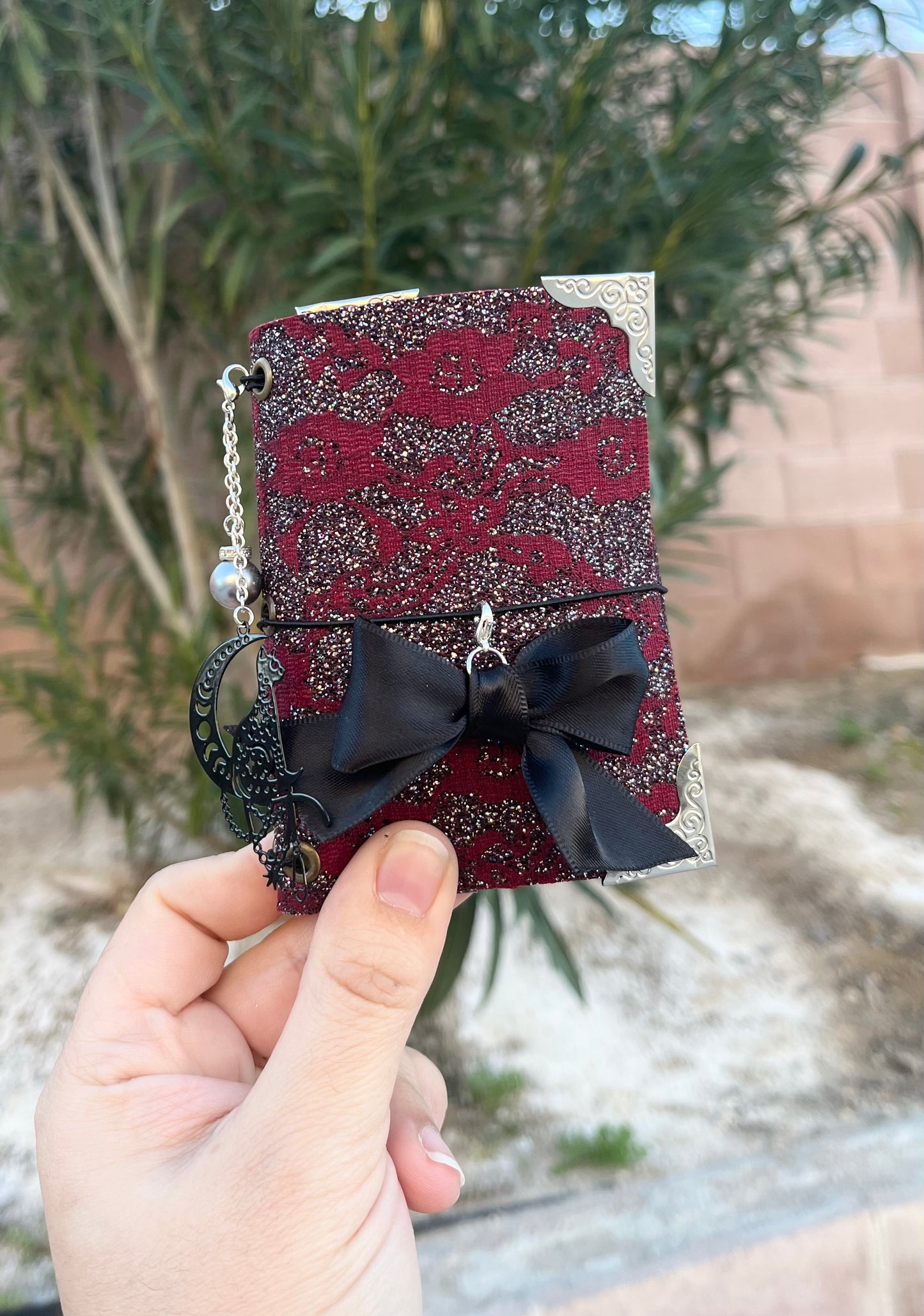 Deep Red & Silver Mini Trifold Journal