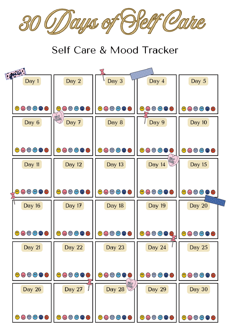 A5 - 30-Day Self Care & Mood Tracker