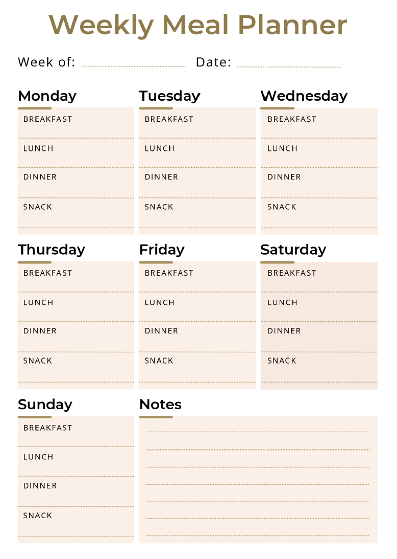 A5 - Weekly Meal Planner