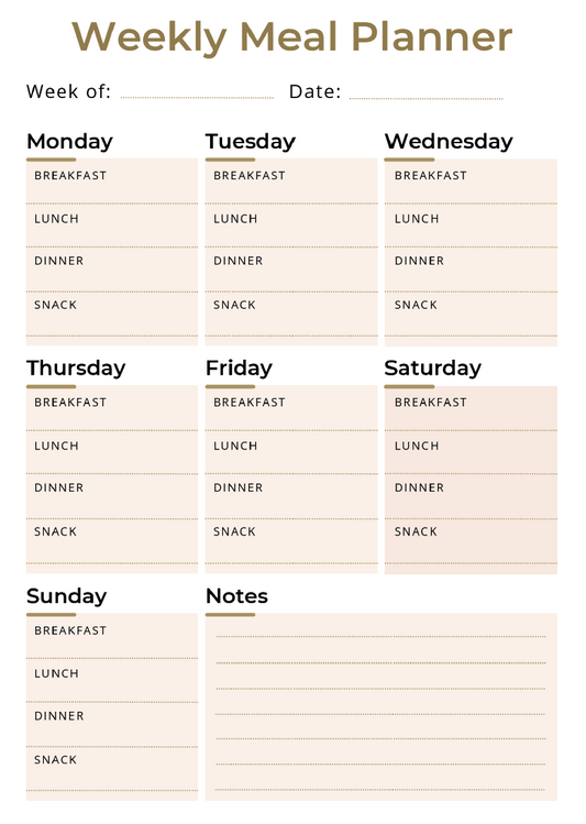 A5 - Weekly Meal Planner